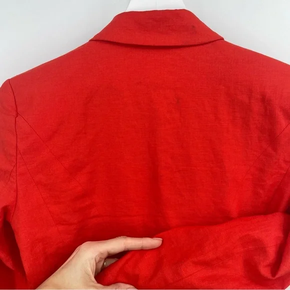 New York & Company Stretch Linen Blend Orange Tailored Peplum Blazer Size 0 - Picture 8 of 10